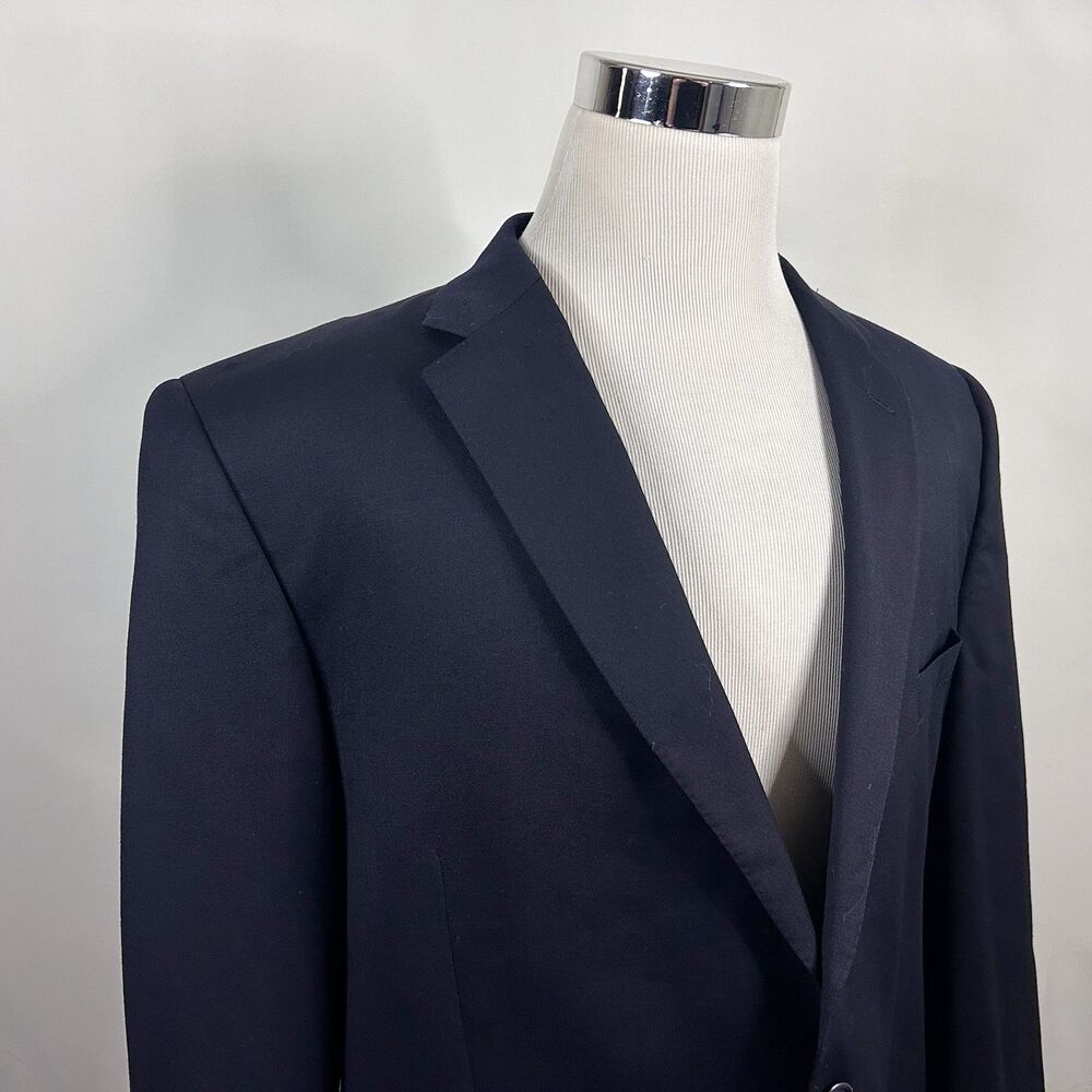Joseph & Feiss 48L Sport Coat 100% Wool Dark Navy Blue Two Button Lined Vented